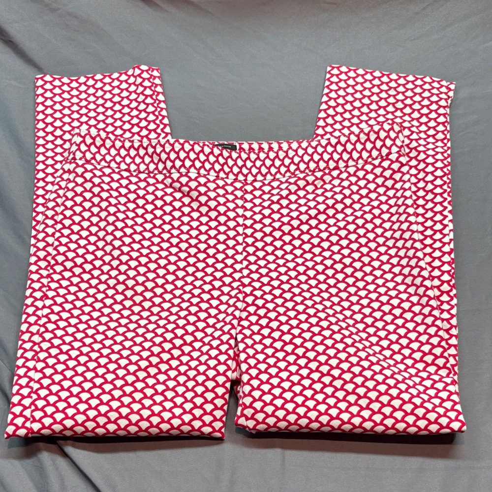 Talbots Chatham Petites Ankle Pants Red White Scallop Fan Print Size 8P Side Zip